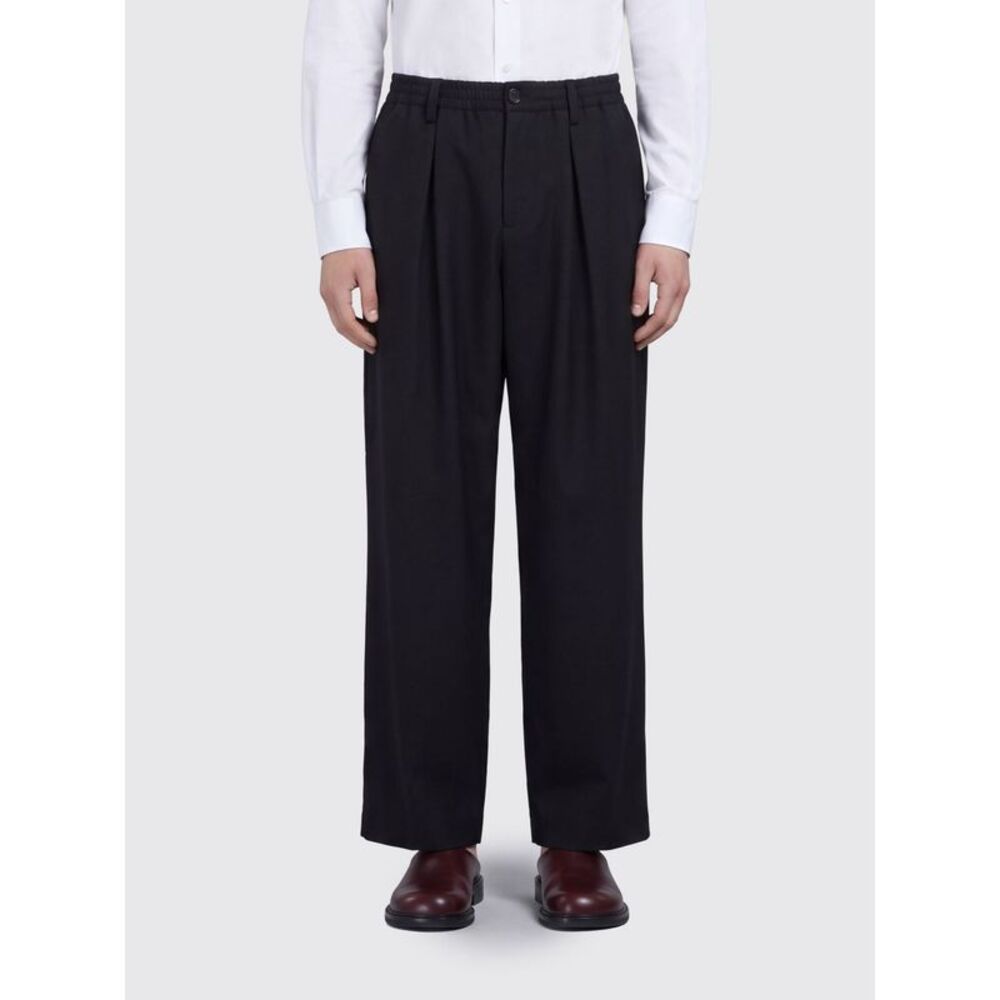 Marni Men Wide-Leg Virgin Wool Pleated Trousers Marni